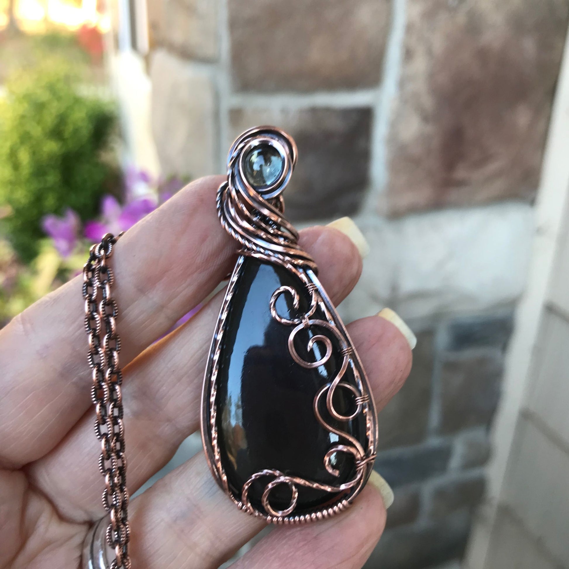 Purple Obsidian & Prasiolite Copper Necklace