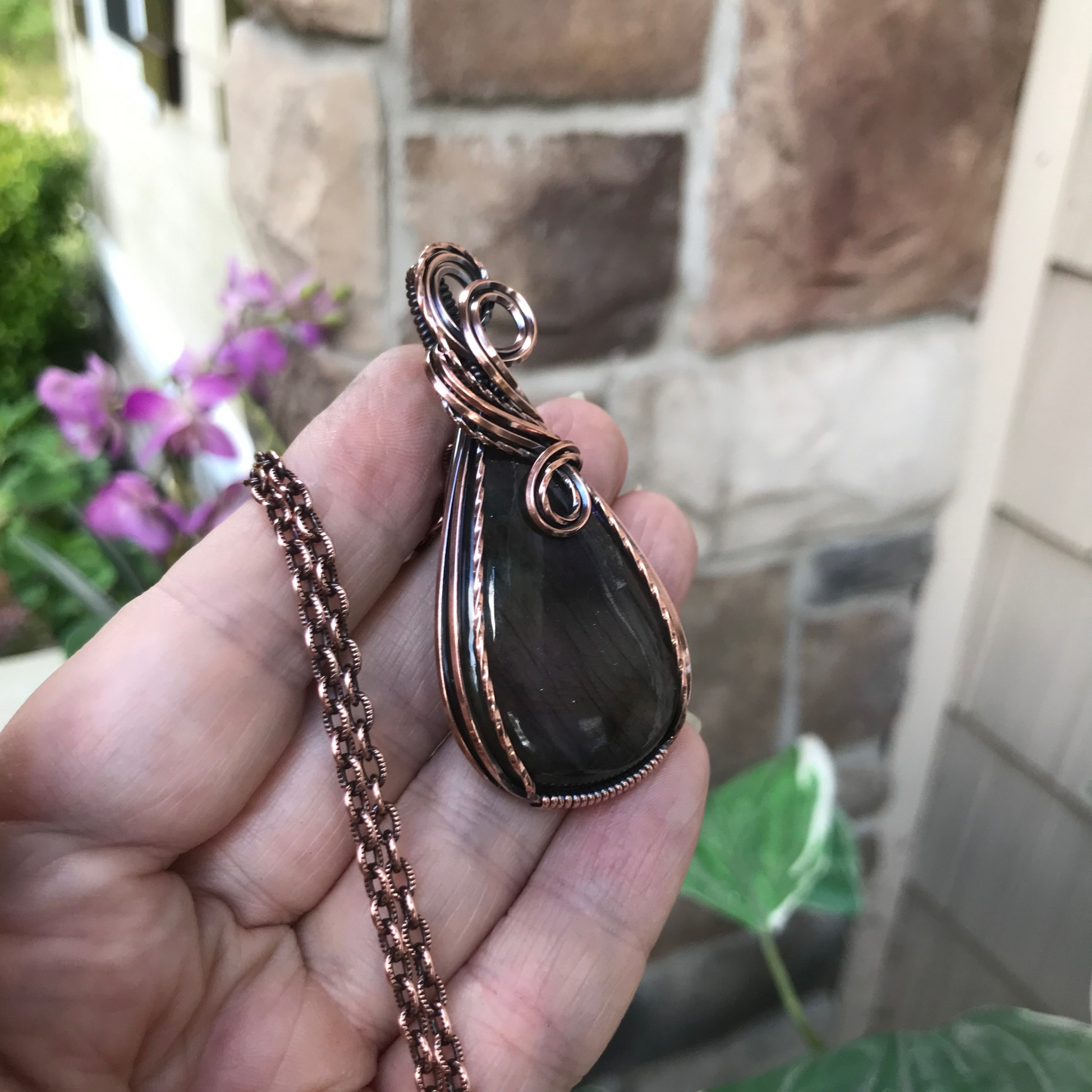 purple pink labradorite copper pendant