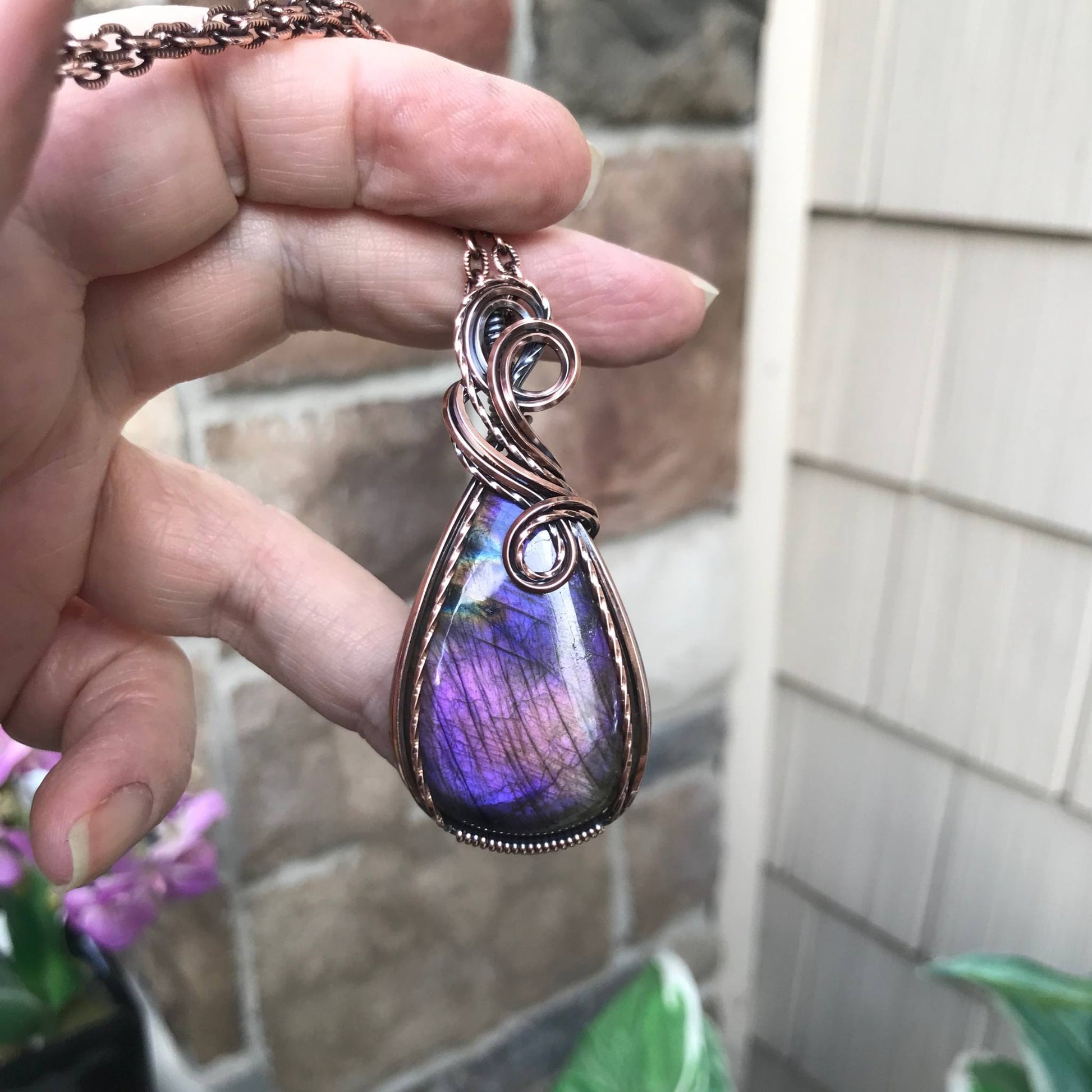 purple pink labradorite copper pendant