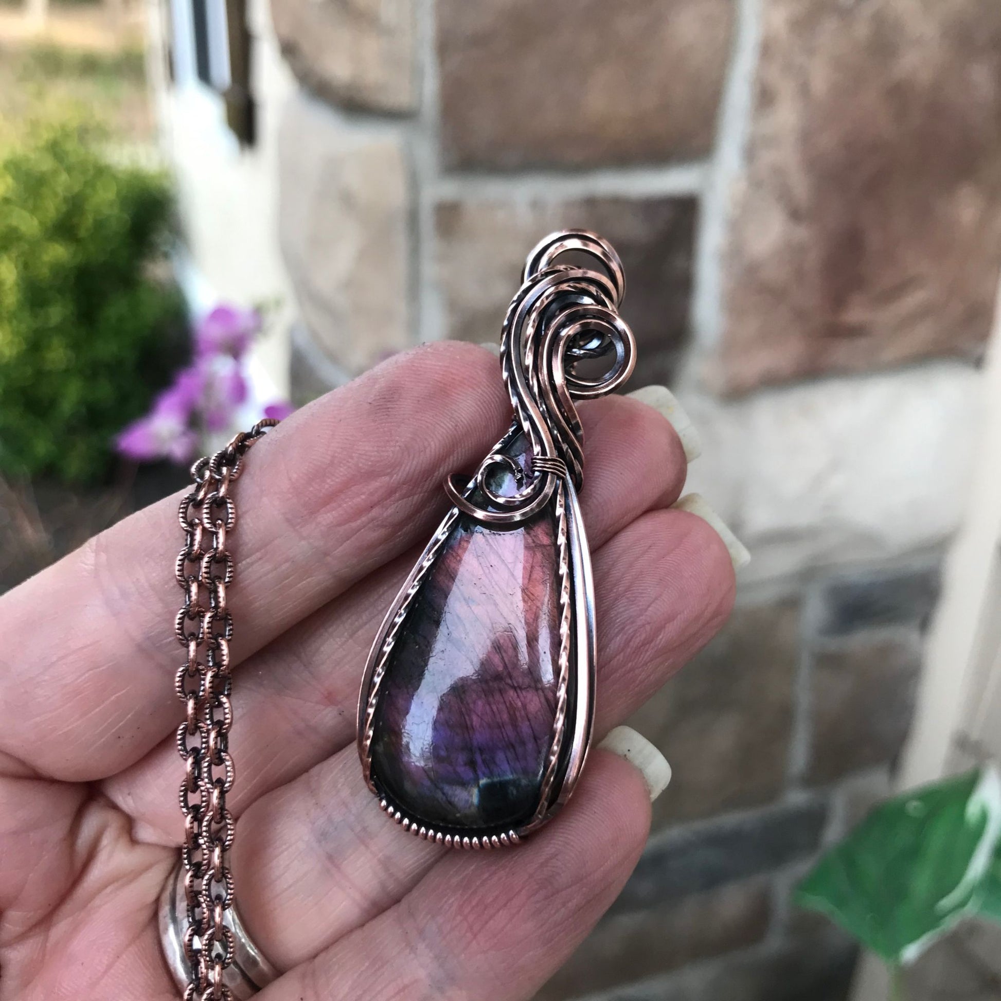 Purple & Pink Sunset Labradorite Swirly Copper Necklace