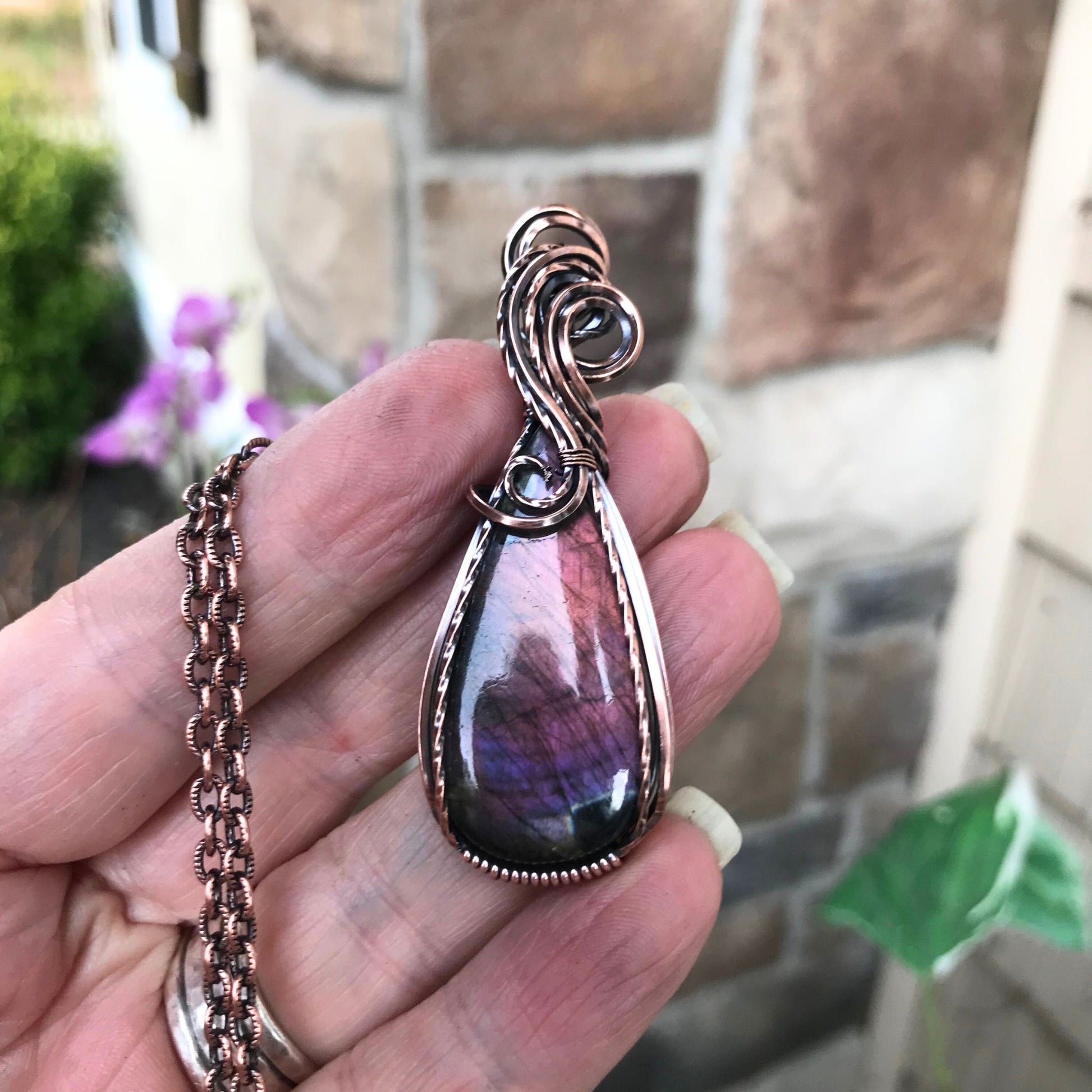 Purple & Pink Sunset Labradorite Swirly Copper Necklace