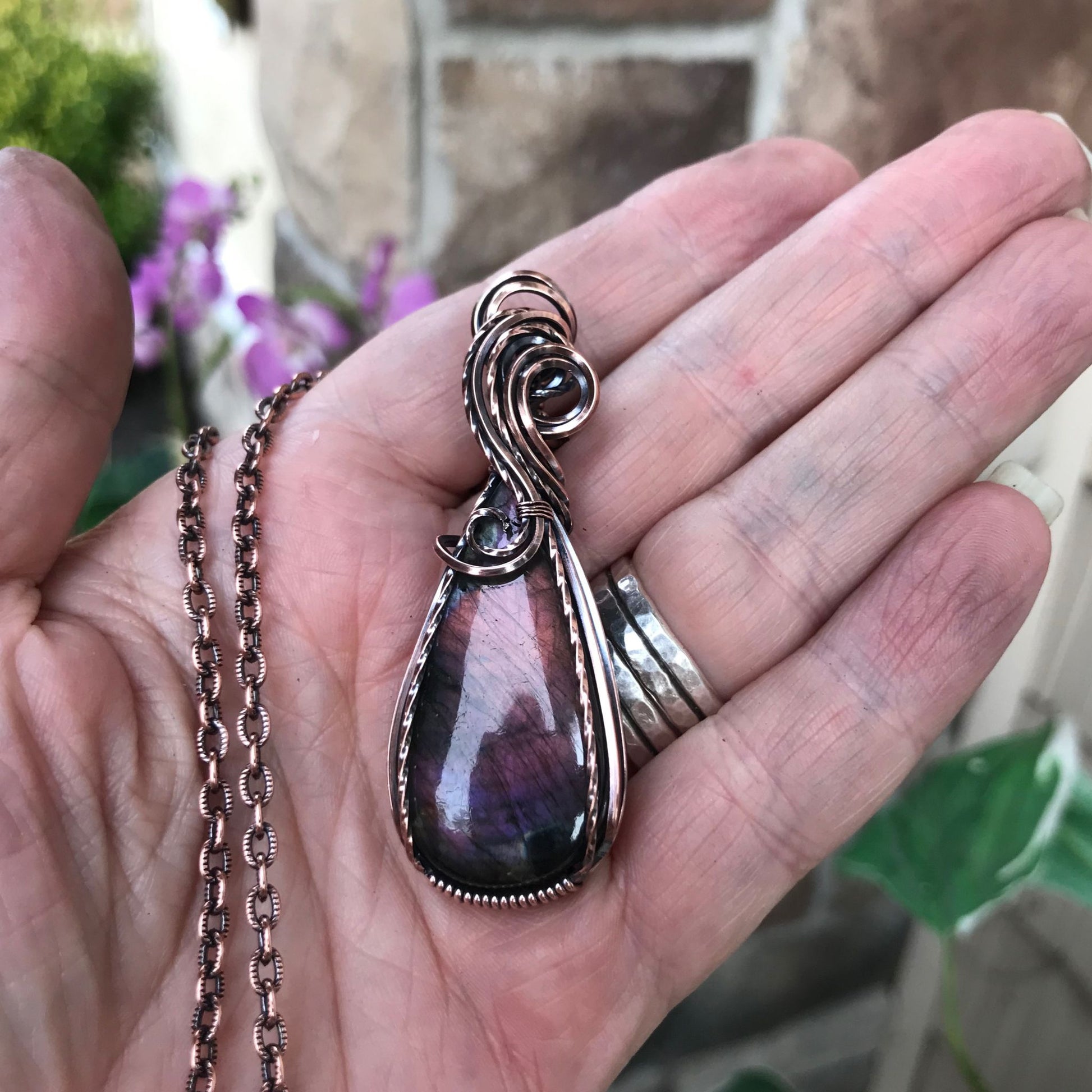 Purple & Pink Sunset Labradorite Swirly Copper Necklace