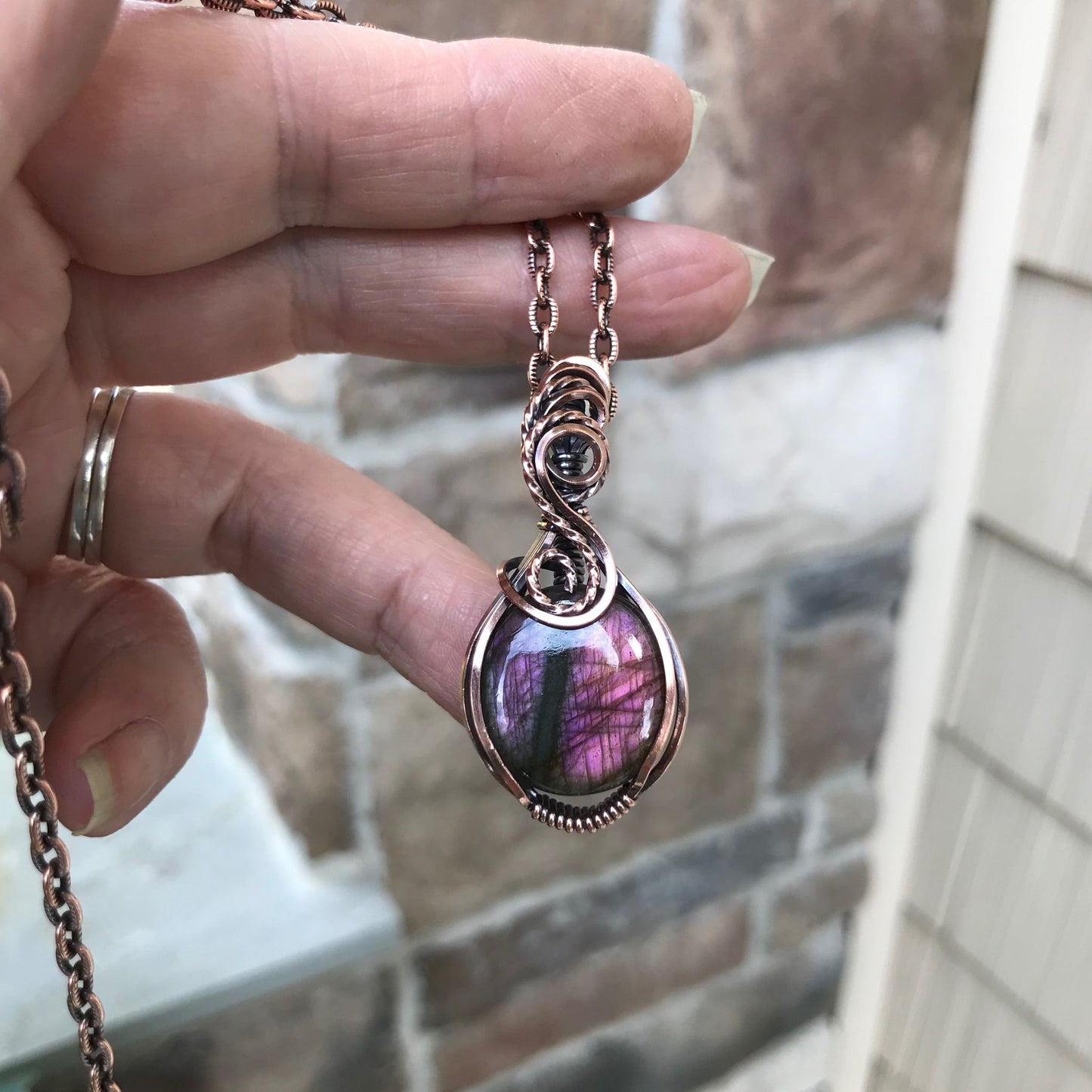 Pink & Purple Small Swirly Copper Necklace