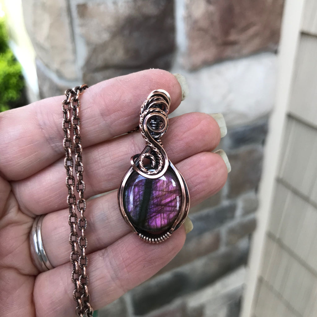 purple pink labradorite copper pendant