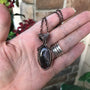 Purple pink and lavender plume agate copper wire wrapped pendant by Moonlet Jewelry