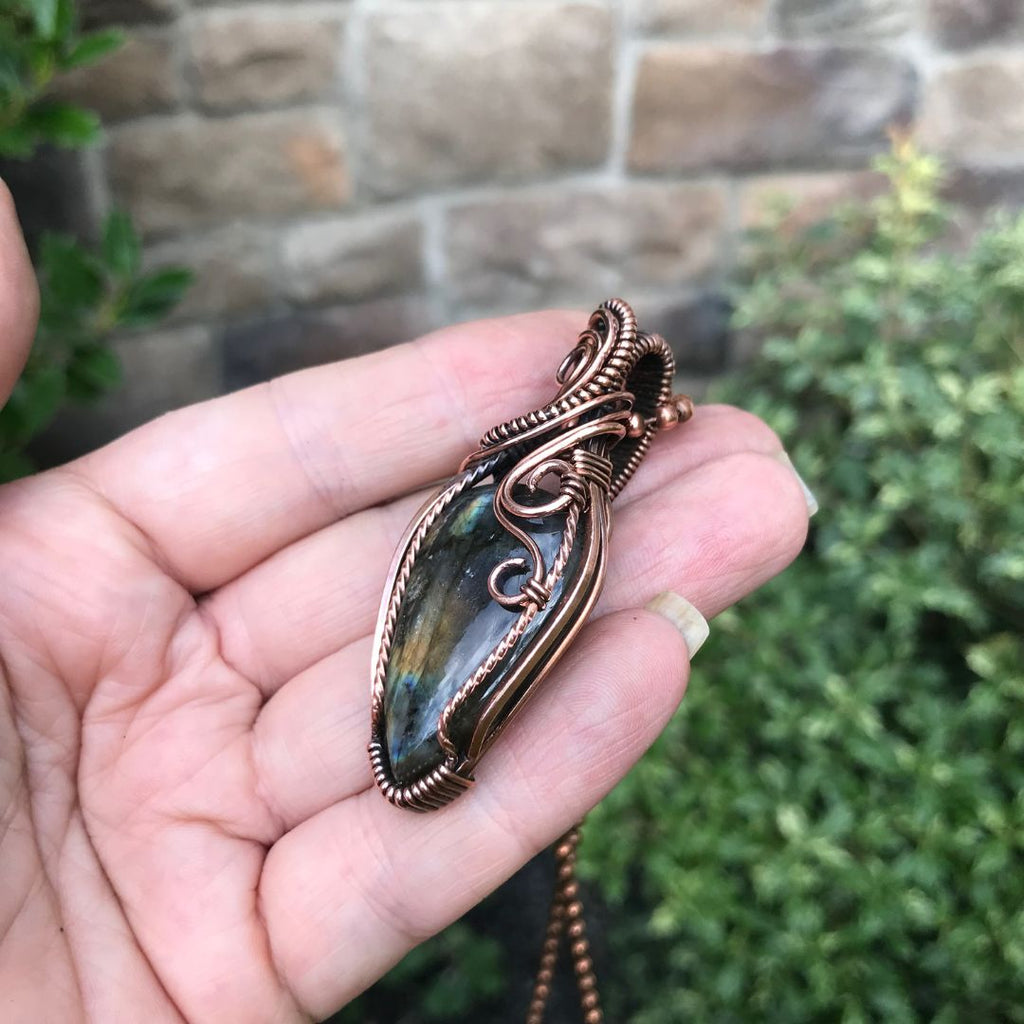 rainbow labradorite swirl copper pendant