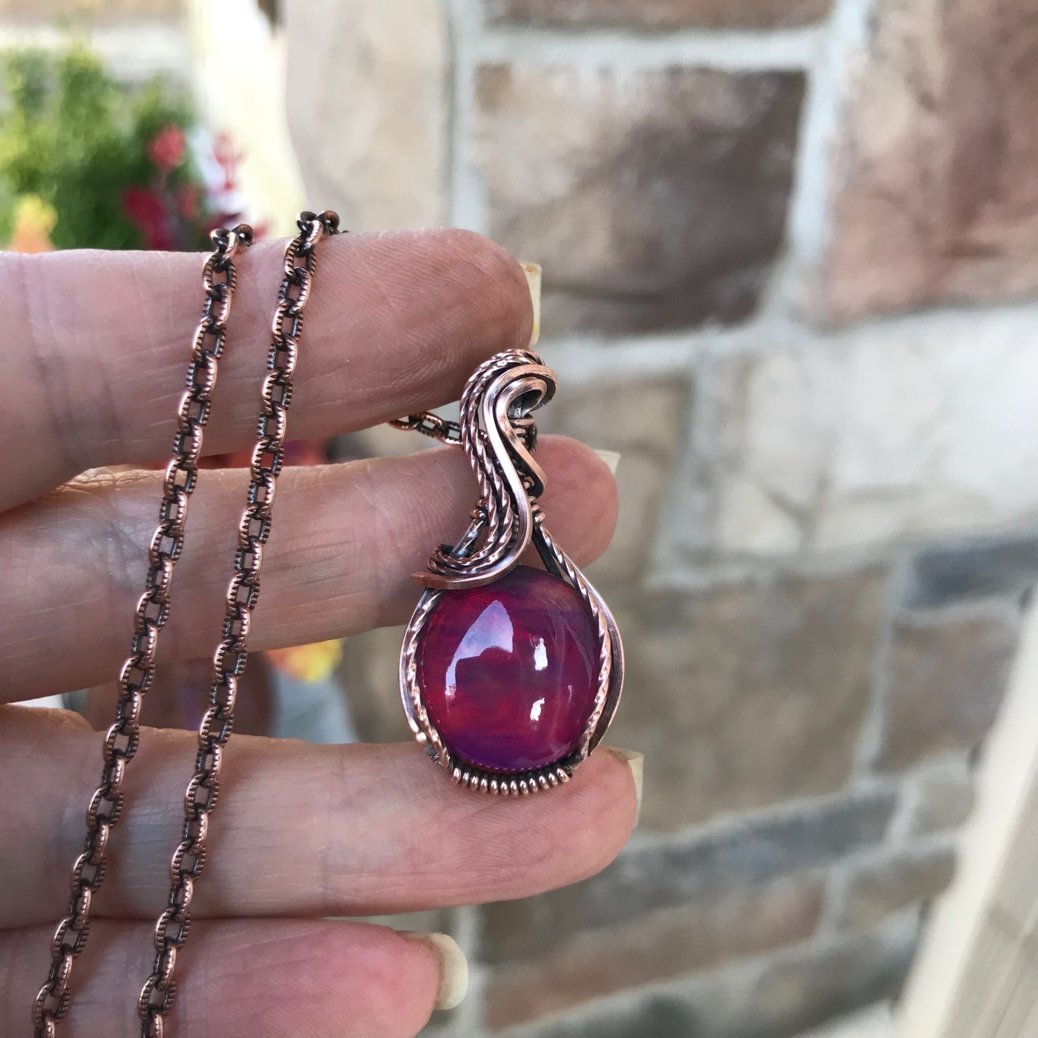 Aurora Opal Red Copper Necklace