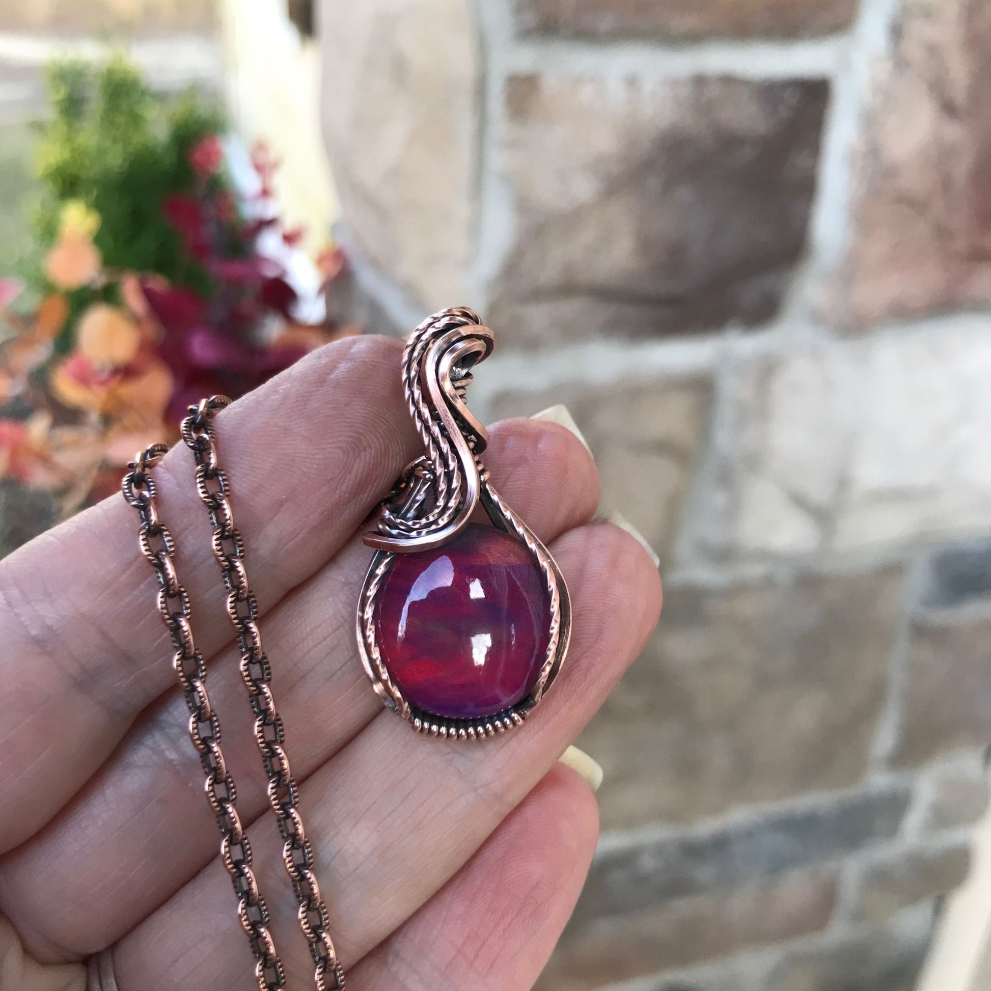 Aurora Opal Red Copper Necklace