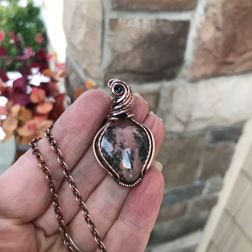 rhodonite copper heart pendant
