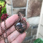 Rhodonite heart shaped copper wire wrapped pendant