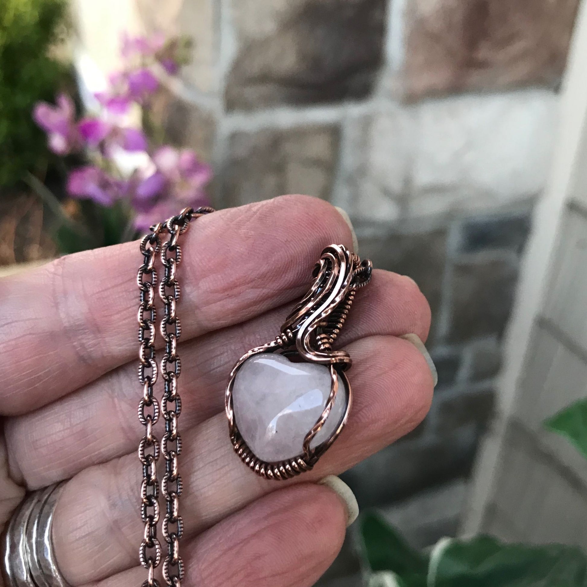 Rose Quartz Mini Heart Copper Necklace