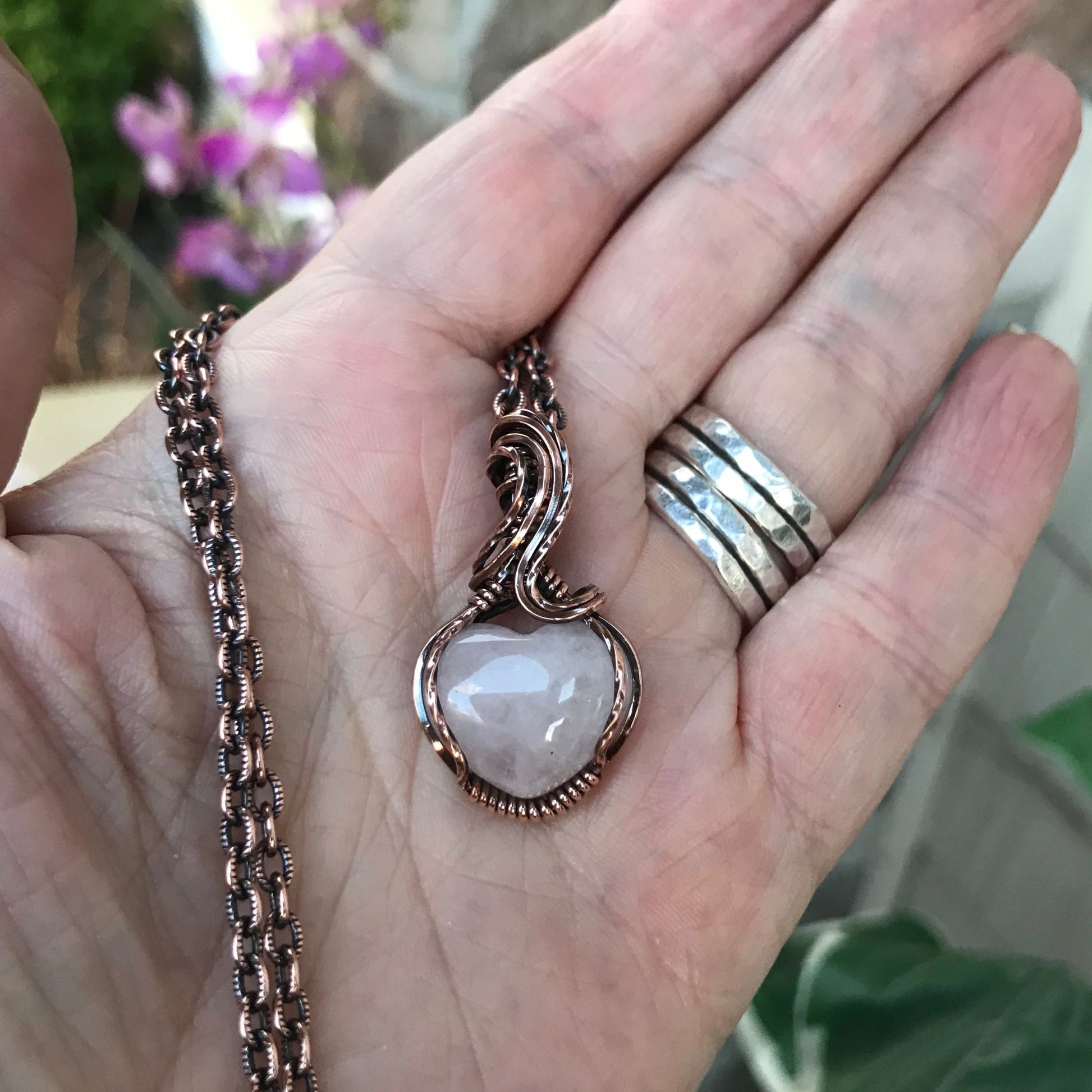 Rose Quartz Mini Heart Copper Necklace