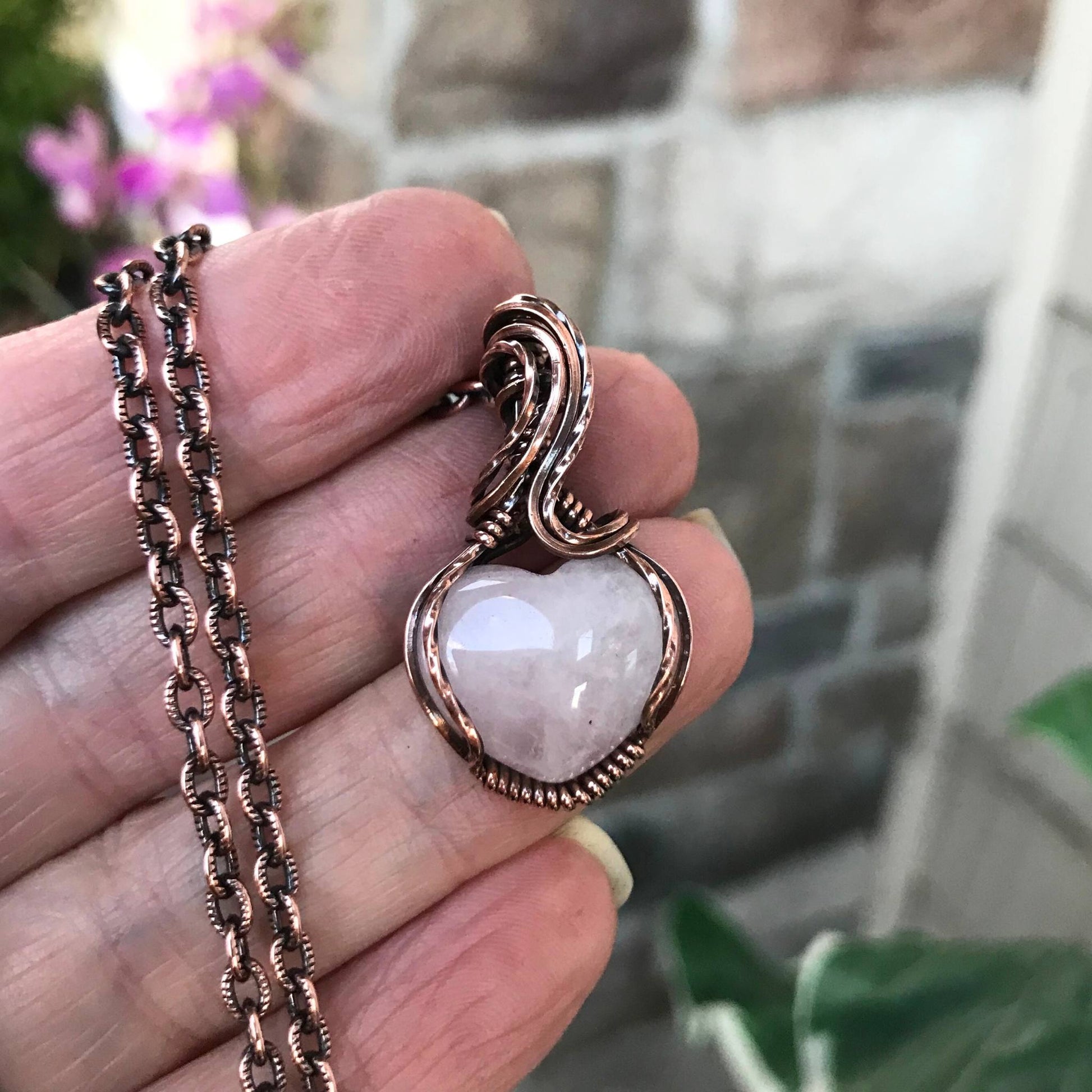 Rose Quartz Mini Heart Copper Necklace