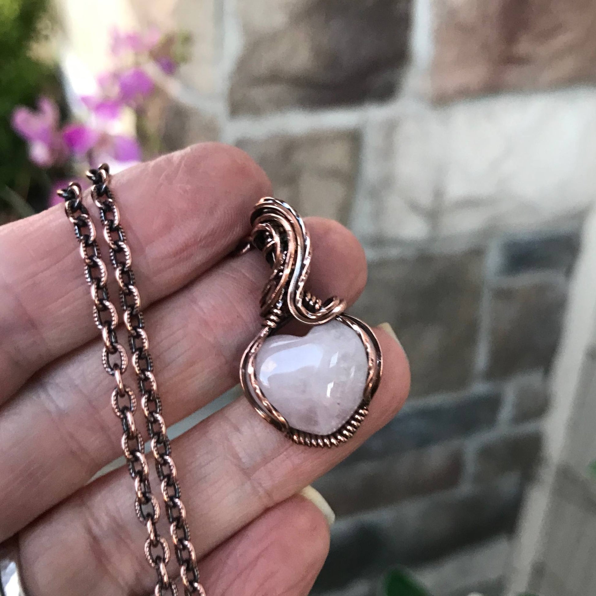 Rose Quartz Mini Heart Copper Necklace