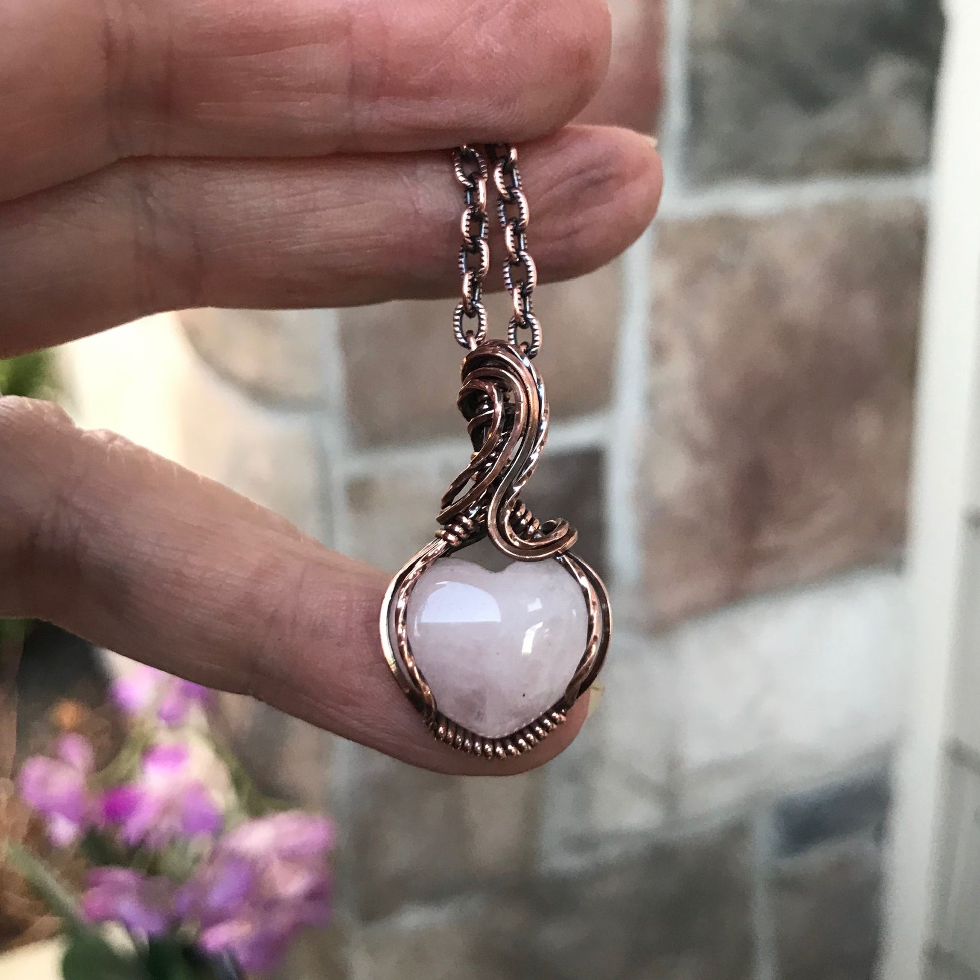 Rose Quartz Mini Heart Copper Necklace