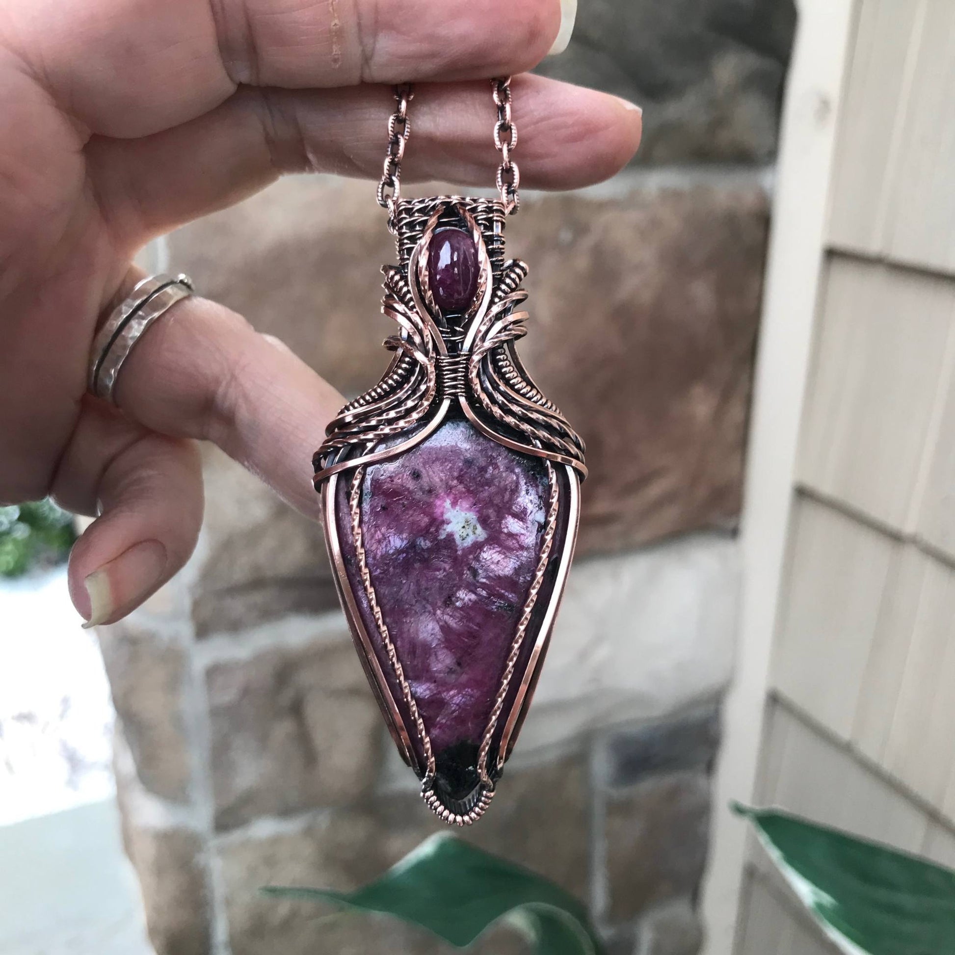 Ruby Slender Teardrop Copper Pendant w/Ruby Accent