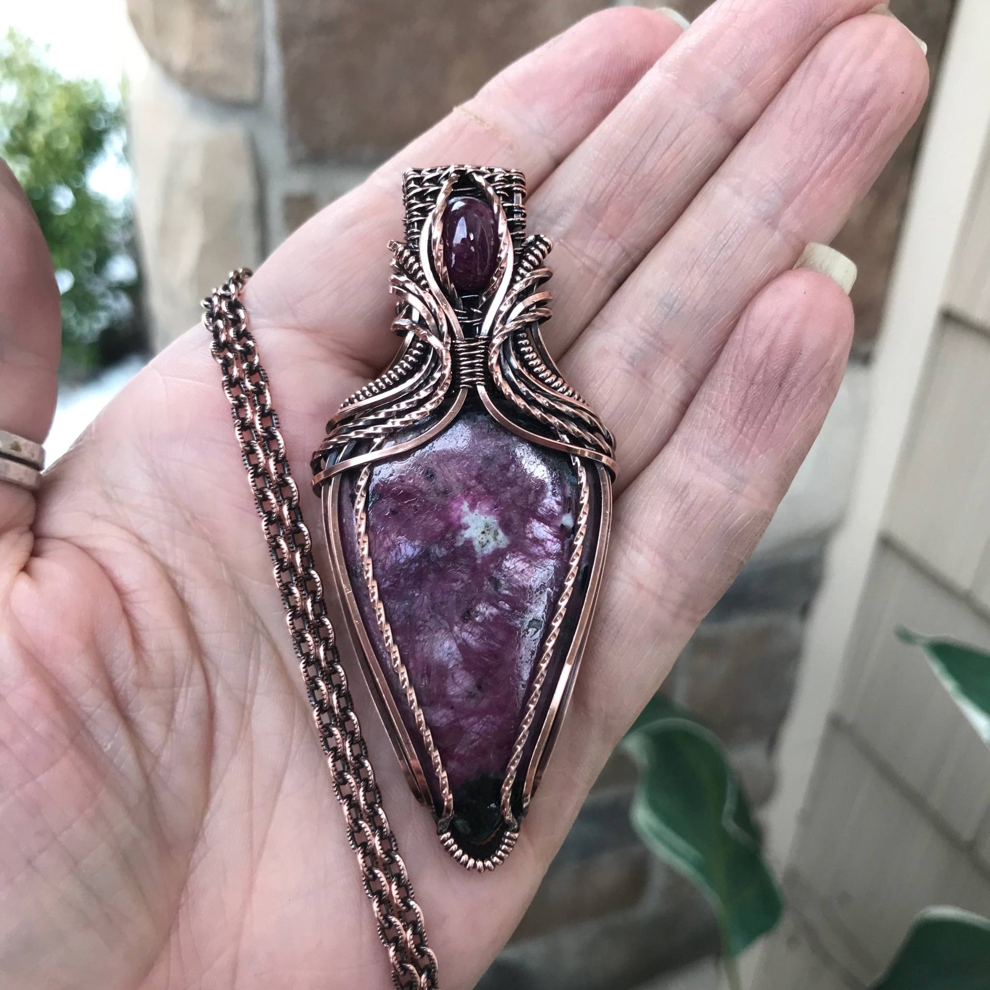 Ruby Slender Teardrop Copper Pendant w/Ruby Accent