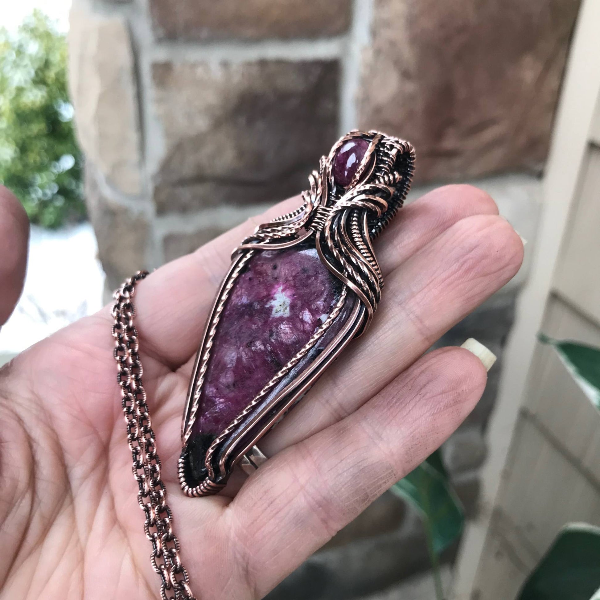 Ruby Slender Teardrop Copper Pendant w/Ruby Accent