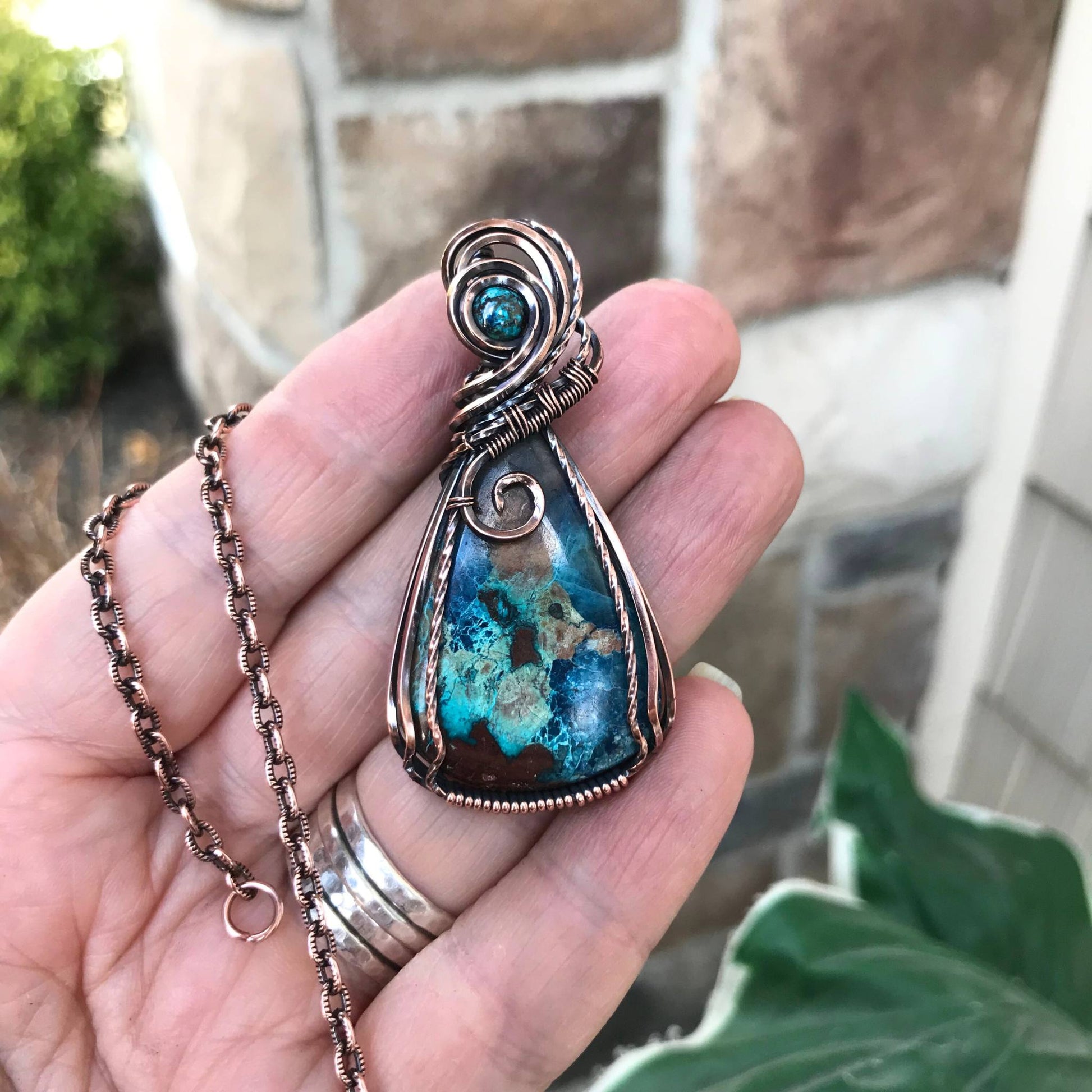 Shattuckite with Chrysocolla Accent Copper Necklace