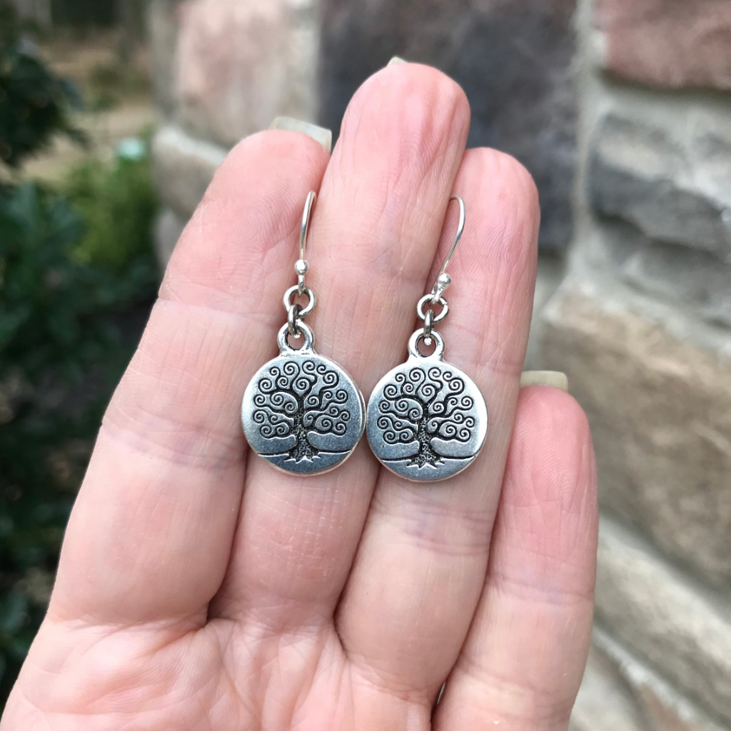 silver plated celtic irish tree of life dangle earrings