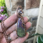 Stichtite with pink amethyst copper swirly wire wrapped pendant by Moonlet Jewelry
