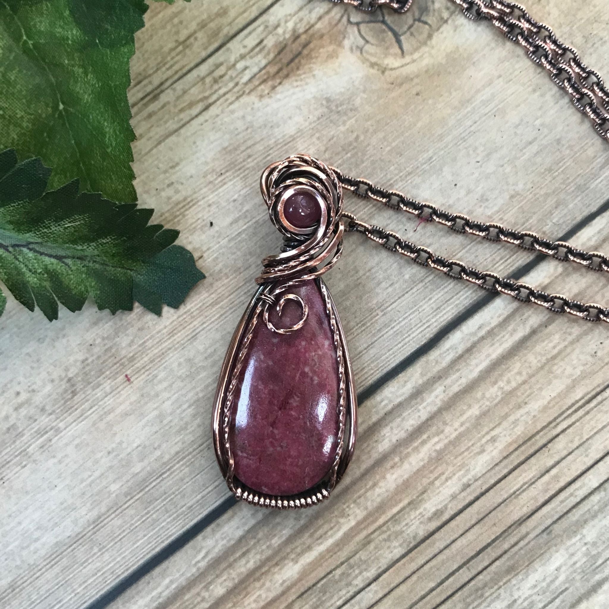 Pink Thulite & Ruby Copper Pendant