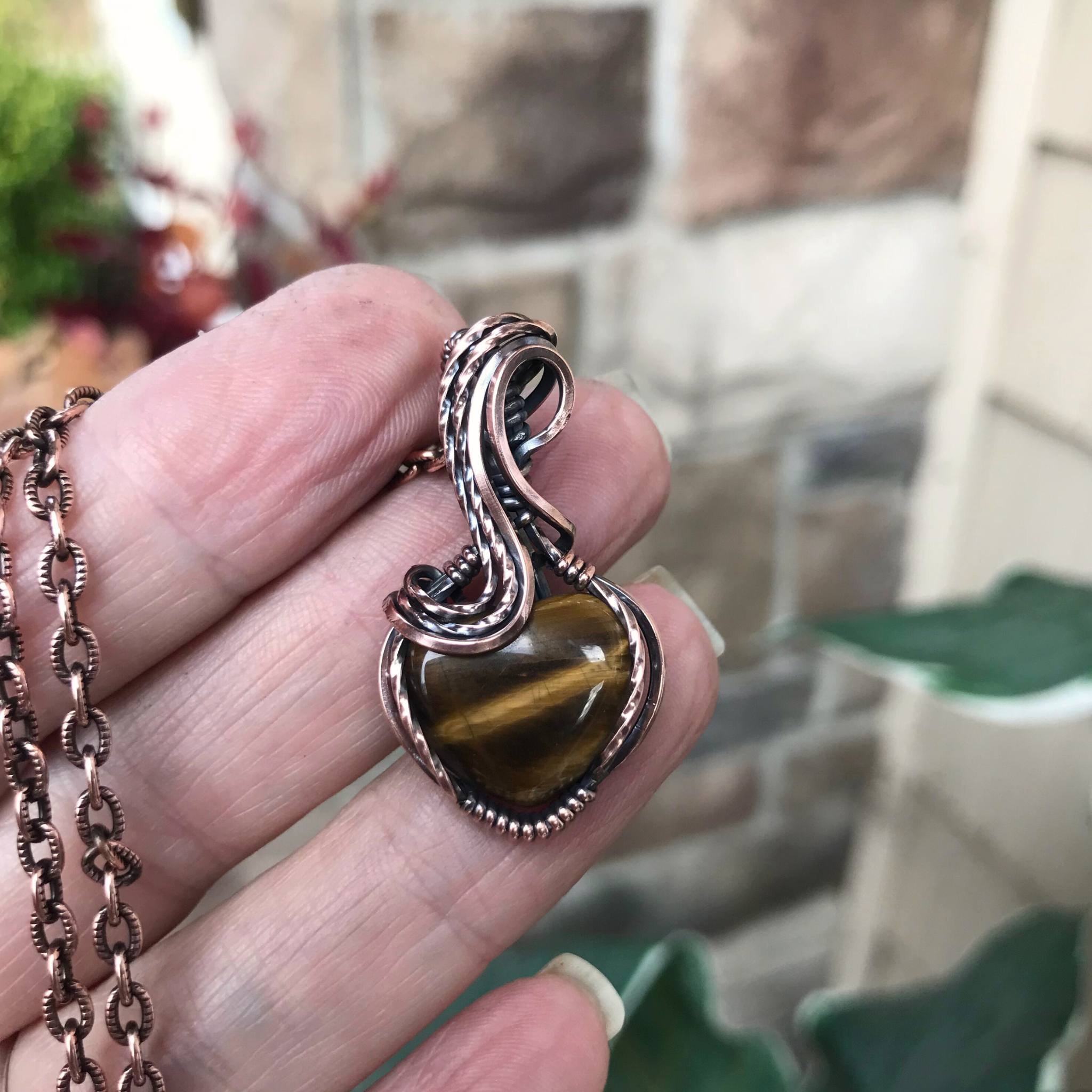 Tiger Eye Mini Heart Copper Necklace