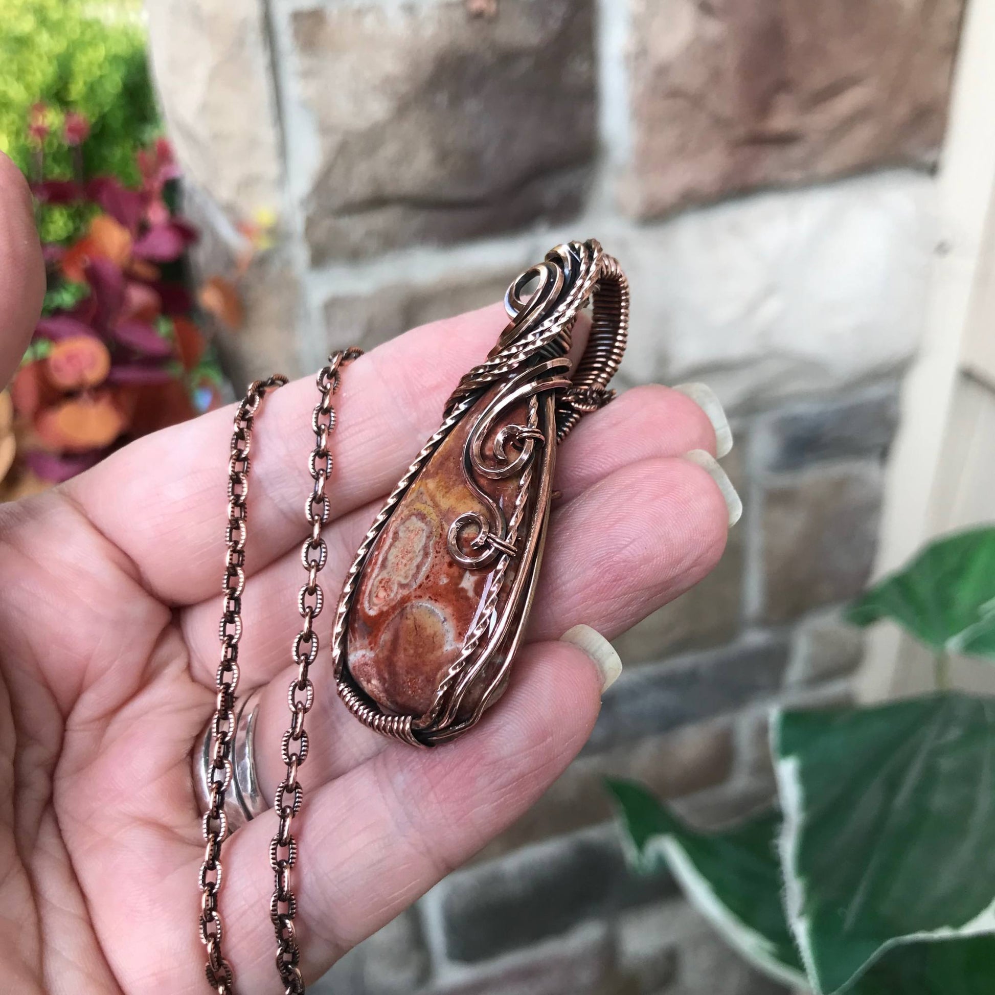 Wildeye Jasper Slender Teardrop Copper Pendant