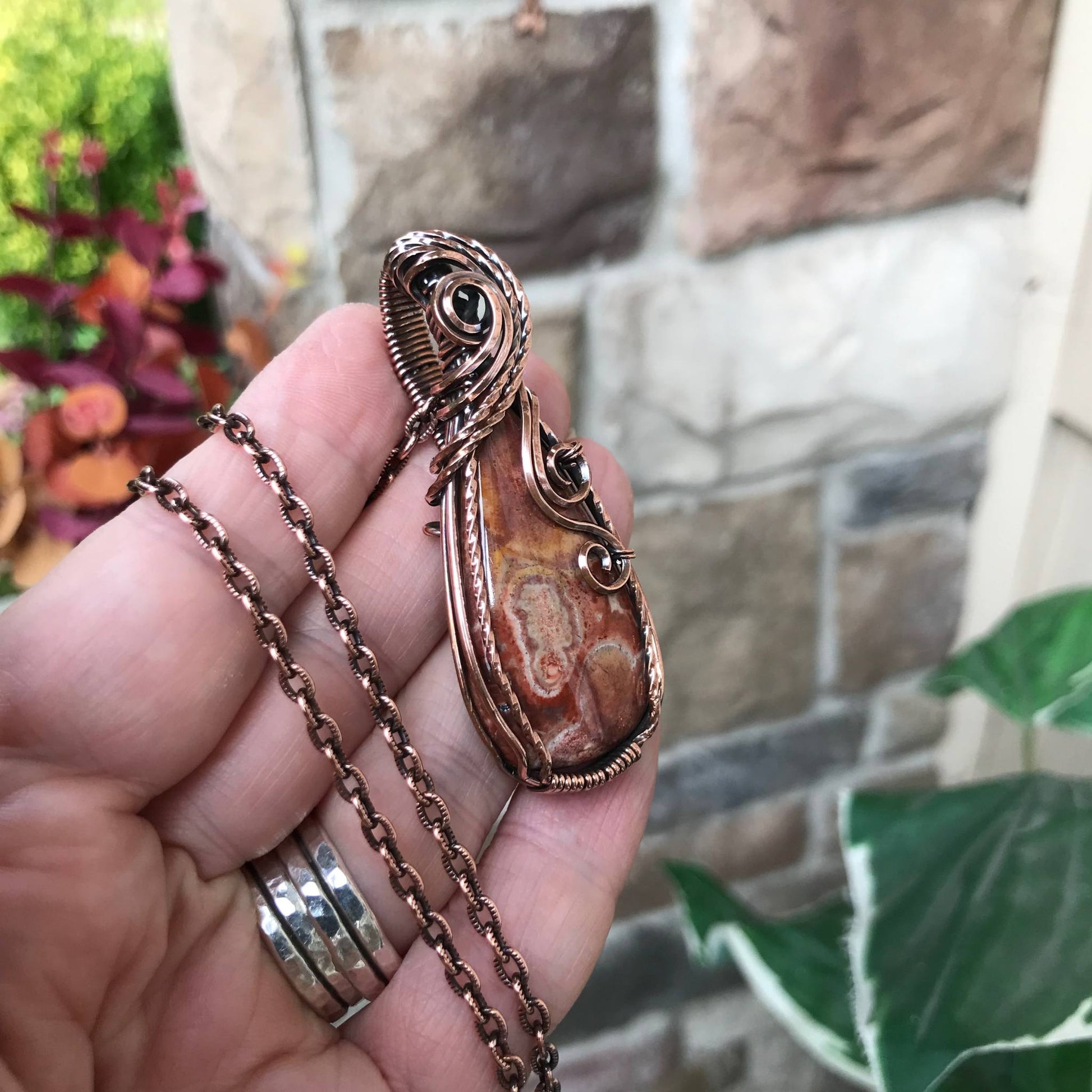 Wildeye Jasper Slender Teardrop Copper Pendant