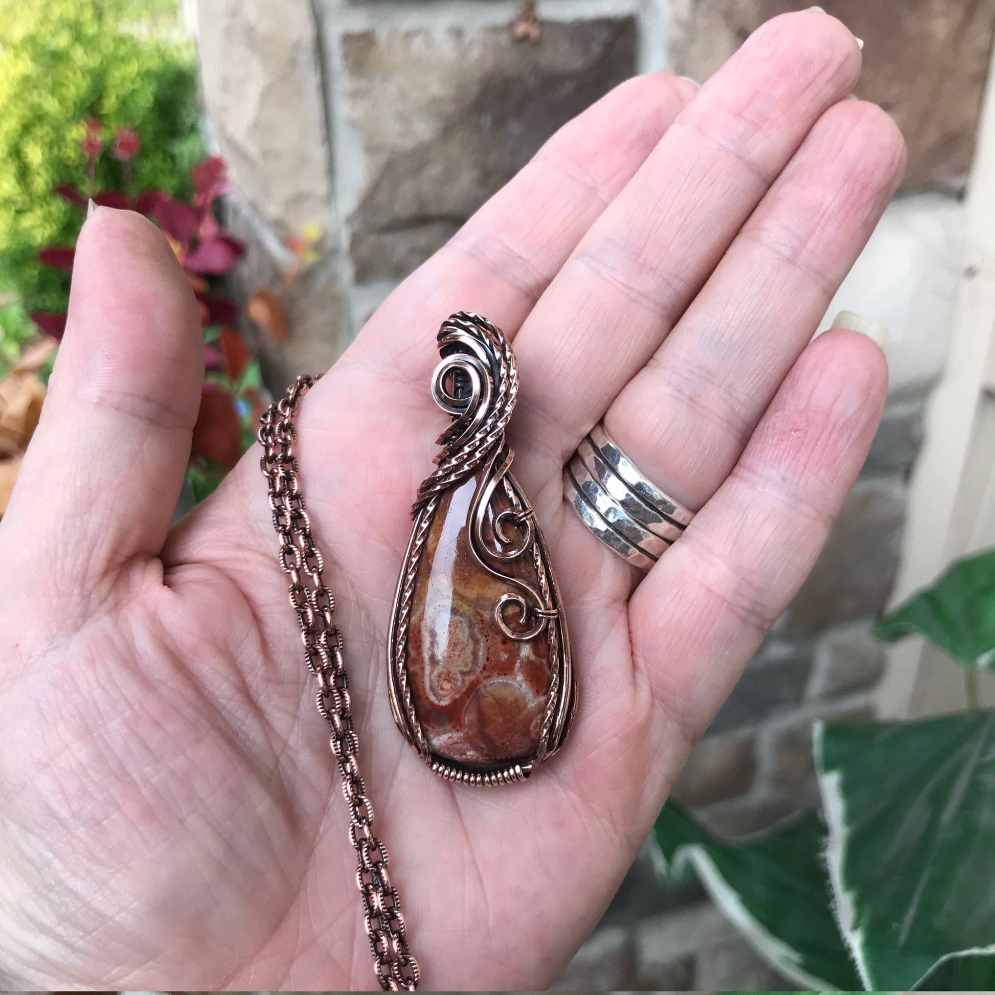 Wildeye Jasper Slender Teardrop Copper Pendant