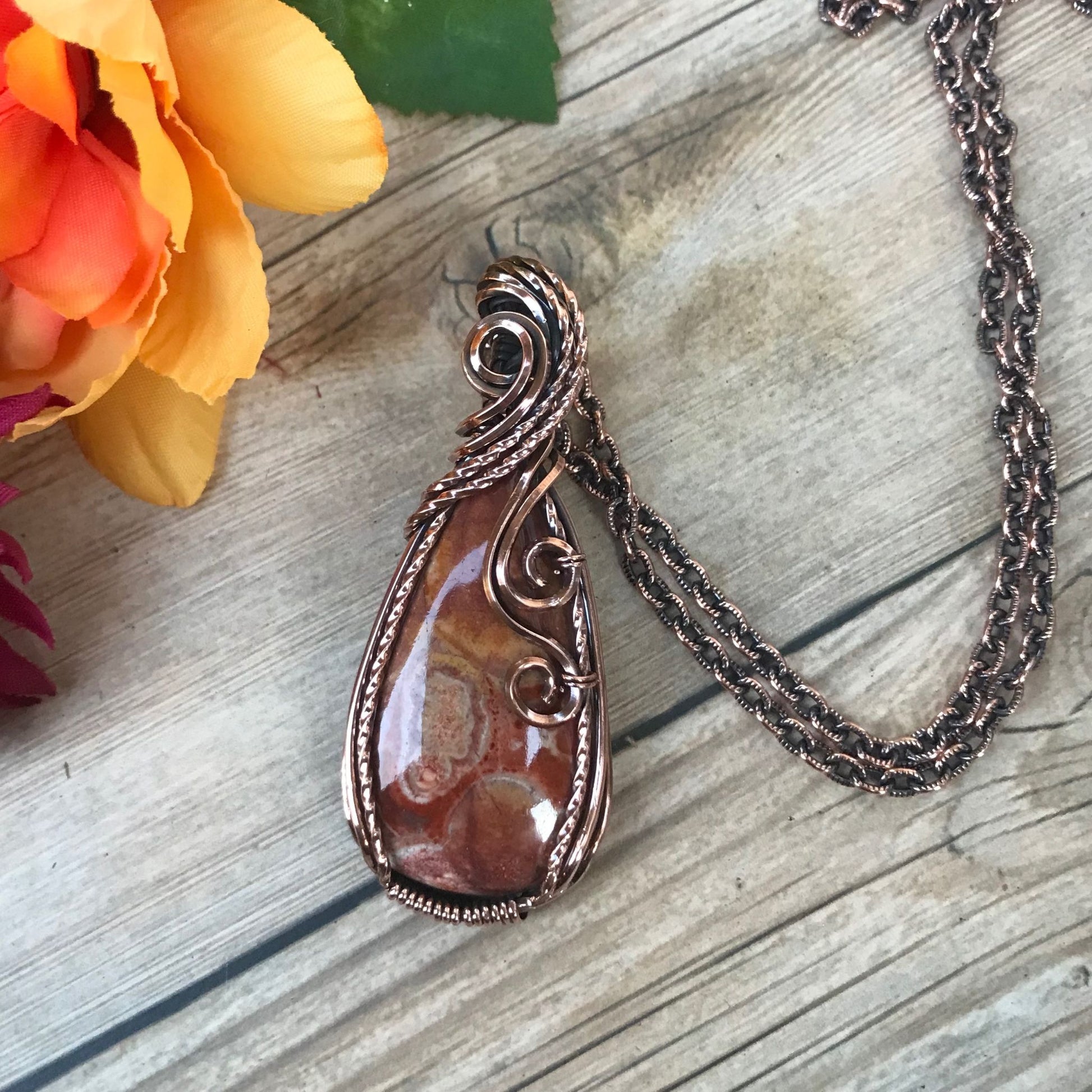 Wildeye Jasper Slender Teardrop Copper Pendant