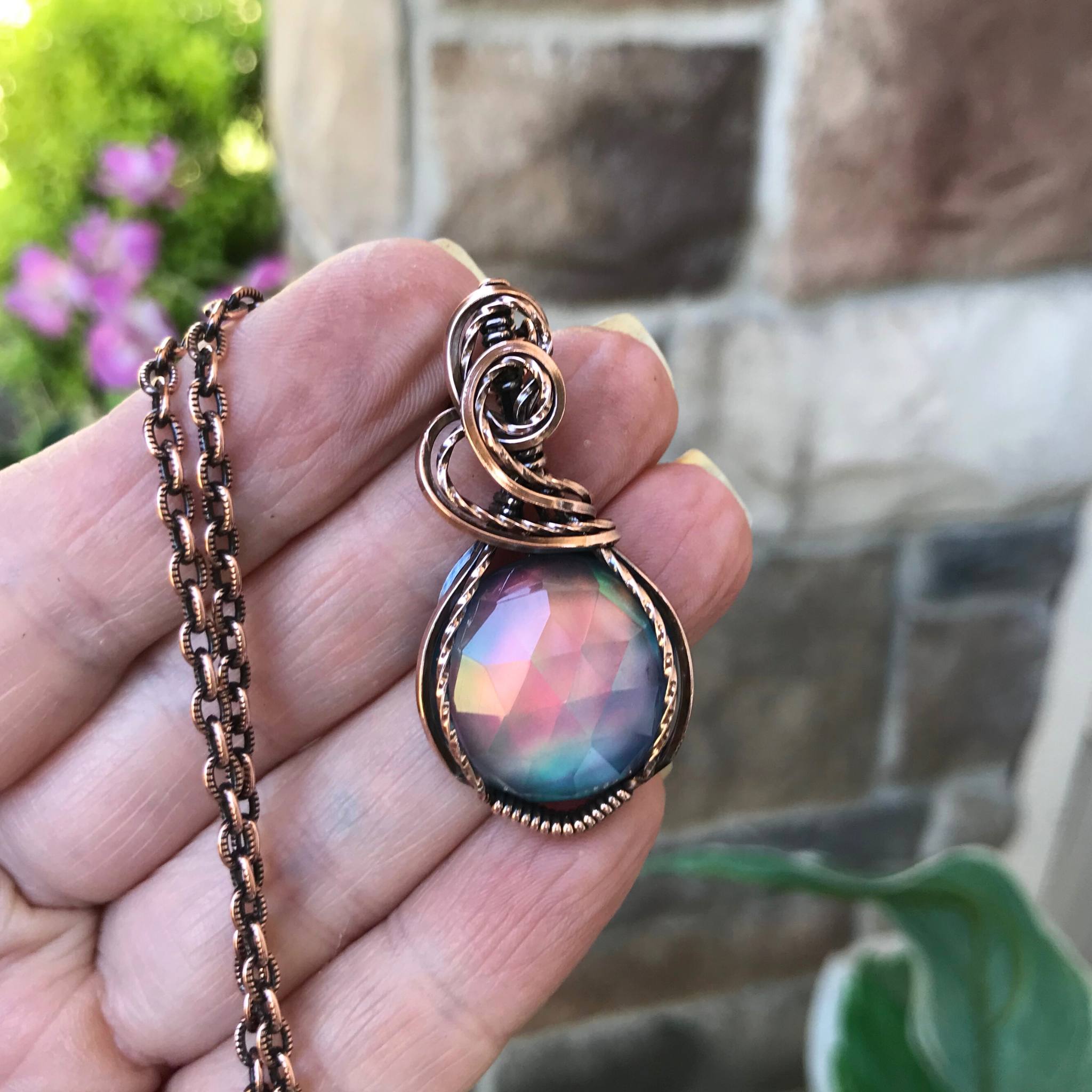 Aurora Opal Blue Green Copper Necklace