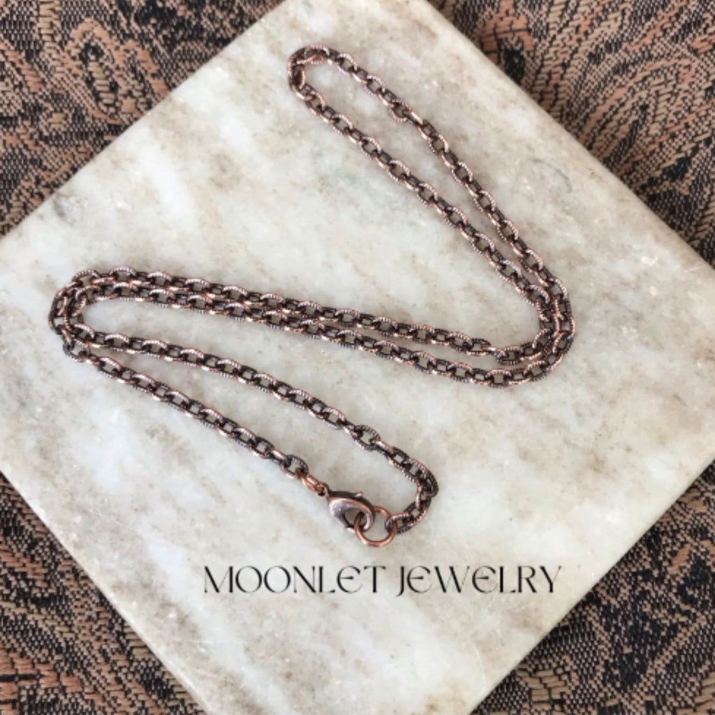 3.4 mm oxidized copper oval cable chain necklace moonlet jewelry