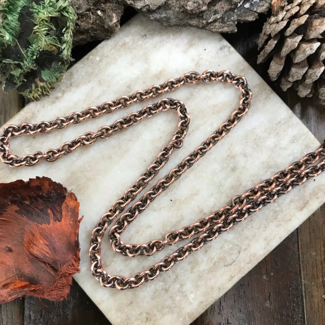 oxidized copper oval cable chain necklace