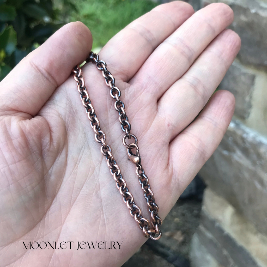 oxidized copper oval cable chain necklace