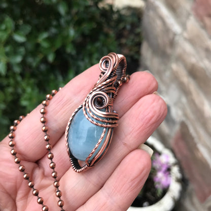 Aquamarine Wire Wrapped Copper Necklace
