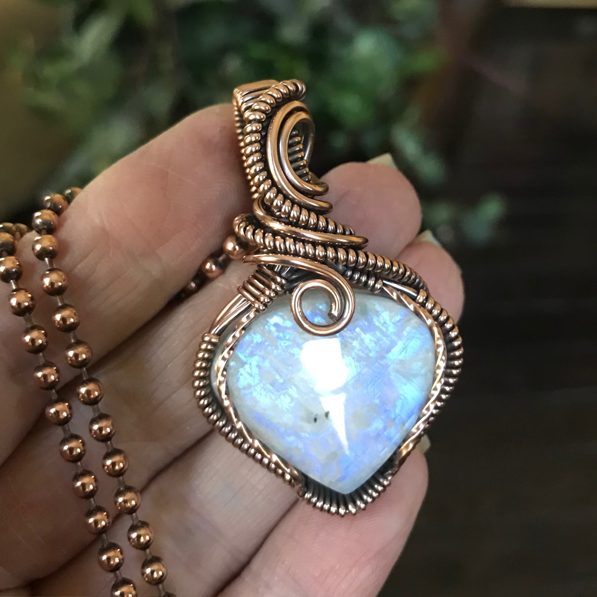 Moonstone Wire Wrapped Pendant in Copper