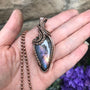rainbow labradorite handmade wire wrapped copper pendant moonlet jewelry